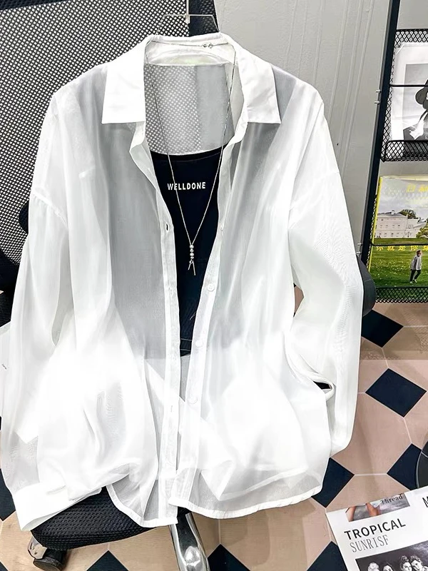 새로운 2026 여성용 울트라 스무스 루즈핏 자외선 차단 셔츠 펄 실크 아이스 센세이션 오픈 가디건 아우터웨어 여름 패션