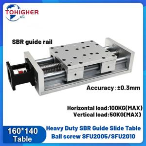 140mm 폭의 솔리드 알루미늄 플레이트 볼 스크류 슬라이드 테이블 80kg 하중 SFU2005/SFU2010/SFU2020 정밀 SBR 리니어 가이드 레일 스테이지