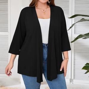 여성용 플러스 사이즈 가디건, 3/4 소매, 가볍고 얇은, 앞면 오픈 숄 스타일 니트 탑, 캐주얼, 부드럽고 드레이핑, 적합