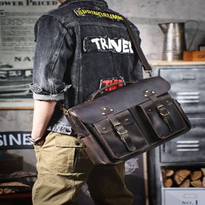 빈티지 고품질 크레이지 호스 소가죽 남성용 대형 서류 가방 캐주얼 여행 럭셔리 수제 천연 가죽 노트북 핸드백