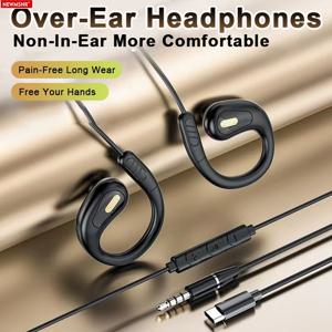 신형 클립형 타입 C&3.5mm 유선 제어 헤드폰 9D 서라운드 사운드 이어버드 스포츠 헤드셋 ENC 이어폰 HD 마이크 포함 삼성용