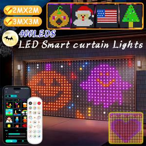 LED 스마트 커튼 조명 새해 장식 앱 RGB 요정 조명 DIY 음악 변경 디스플레이 창문 크리스마스 방 장식