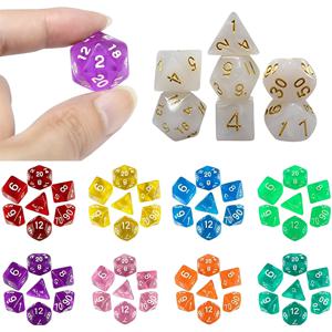 7개 세트 다채로운 주사위 세트 다색 폴리헤드럴 RPG DND 롤플레잉 드래곤 보드 게임 다중 주사위 가방 포함 TMZ