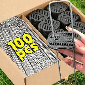 U자형 정원 스테이플(패드 포함) 금속 펜스 튜빙 스테이크 아연 도금된 조경용 스파이크(잔디 고정용 바리어 그라운드 네일)