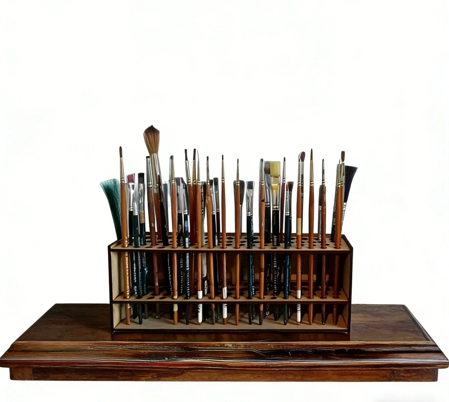 프리미엄 나무 브러쉬 홀더 67슬롯 이중 레이어 내구성 있는 아티스트 데스크 정리함 (연필, 페인트 브러쉬 보관용) 아트/공예용