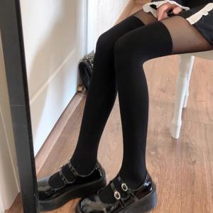 패션 화이트 보우 스타킹 여성 여름 얇은 블랙 스타킹 여성용 일본식 보우 로리타 팬티 스타킹 소녀 귀여운 양말