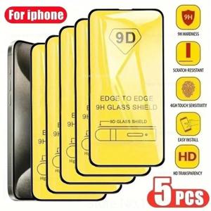 아이폰 16 Promax 14 Plus 15 Promax 11 12 13Mini 7 8 17 Promax 15 Plus 16E용 9H 강화유리 5개 (블랙 엣지)