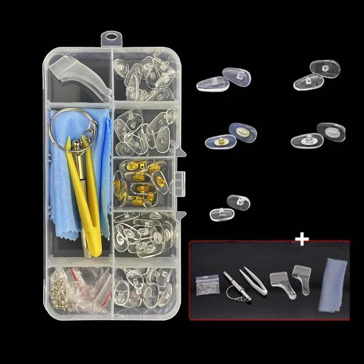 안경 코받침 수리 도구 키트 교체 키트 드라이버 핀셋 귀걸이 포함 박스 포장