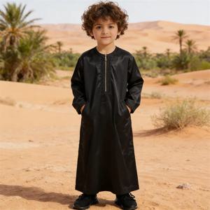 사우디 아라비아 어린이 로브 지퍼 라마단 이드 주바 토브 무슬림 어린이 드레스 두바이 터키 아바야 소년 의류 젤라바 디쉬다샤