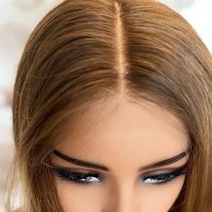 새로운 옴브레 다크 카라멜 브라운 합성 HD 레이스 프론트 가발, 유대인 가발처럼 보이는 사실적인 여성용 가발, 프리플럭 헤어라인, 18인치