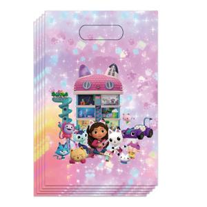 10/50pcs 개비 인형 집 고양이 테마 플라스틱 사탕 전리품 가방 핸들 선물 가방 어린이 호의 생일 파티 장식 용품