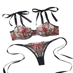 레이디 2 조각 란제리 우아한 Bowknot 섹시한 나비 브래지어 팬티를 통해 볼 귀여운 소녀 친밀한 속옷 세트