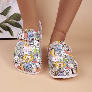 여성용 동물 프린트 부드러운 밑창 클로그, 편안한 EVA 어퍼 및 쿠션 밑창, 가볍고 통기성, 사계절 캐주얼
