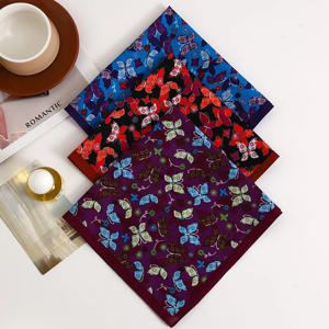 여성용 순면 프린트 손수건 구식 레트로 흡수성 땀 닦는 손수건 부드럽고 편안한 사각형 수건 43cm