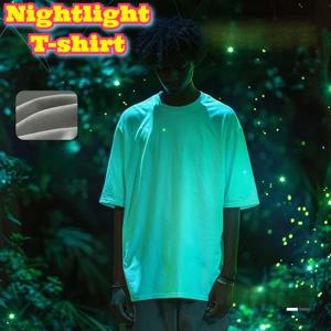 야광 티셔츠 남성용 헤비웨이트 240g 순면 루즈핏 트렌디 캐주얼웨어 봄 여름 패션 의류 발광 상의