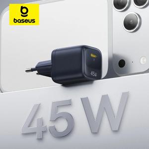 베이스어스 45W GaN 충전기 아이폰 17 16 15 프로 맥스 삼성 갤럭시 고속 충전기 휴대폰 충전기 USB C 충전기 휴대용 PD 충전기