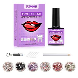 치아 장식 키트 DIY 치아 보석 키트 접착제 및 라이트 포함 투명한 귀중한 돌 장식 반짝이는 치아 보석 키트