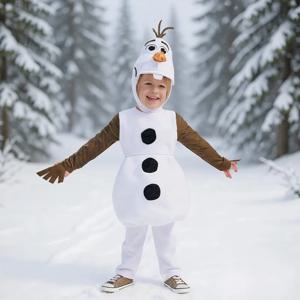 3-10세 겨울왕국 올라프 캐릭터 의상 유아 판타지 파티 의상 크리스마스 테마 파티 공연 의상 모자와 조끼 포함