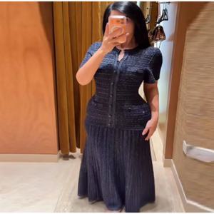 여성용 시퀸 맥시 드레스, 허리 조절 가능, 라운드넥, 반팔 니트 드레스, 2026 신상, 속이 비치는 디자인, 싱글 브레스티드 미디 로브