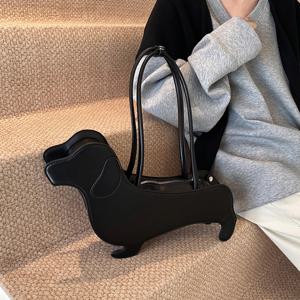 3 차원 닥스 훈트 숄더 백 PU 가죽 레트로 핸드백 디자인 겨드랑이 가방 여성용 트렌드 통근 가방