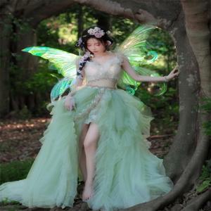 숲 시스템 꿈꾸는 천사 엘프 소녀 사진 촬영 의상 패션 야외 여행 사진 촬영 공연 의상 그린 와일드