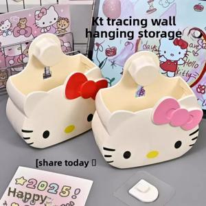 Hellokitty 욕실 칫솔 치약 선반 펀칭없는 만화 벽 교수형 배수 가능 보관함