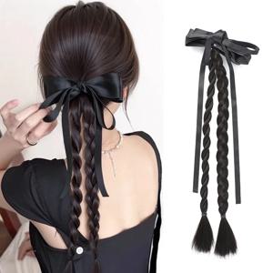 여성용 브레이드 헤어 익스텐션에 오리발 모양 헤어 클립이 있는 브레이드 헤어, 클립형 브레이드, 합성 브레이드 헤어피스