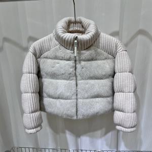 여성용 천연 리얼 밍크 모피 칼라 의류, 캐시미어 울, 구스 다운 재킷, 파카, 두꺼운 여성 코트, 퍼퍼 재킷, 2024 겨울