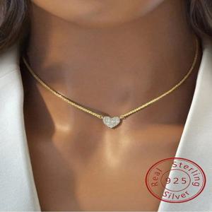 여성을위한 925 스털링 실버 전체 지르콘 러브 하트 목걸이 약혼 웨딩 럭셔리 패션 고품질 파인 쥬얼리