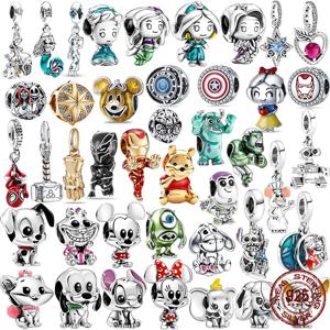 새로운 S925 스털링 실버 디즈니 미키 마우스 펜던트 비즈 여성용 DIY 팔찌 제작 및 발렌타인데이 선물로 적합합니다.