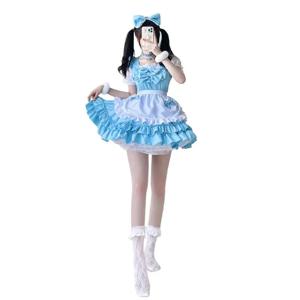 블루 앨리스 메이드 유니폼 애니메이션 롤 플레잉 로리타 드레스 코스프레 여성 의류 우아한 스커트 세트 여성용 여름 패션