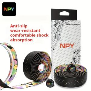 NPY2026 로드 바이크 사이클링 바 컬러풀 테이프 자전거 핸들 벨트 코르크 EVA 진동 방지 테이프 랩 2개 플러그 포함 고정 기어