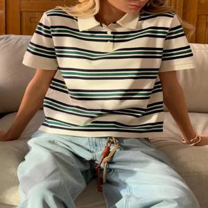 Hirsionsan 폴로 넥 T 셔츠 여성 소프트 세련된 티셔츠 95% 코튼 점퍼 의류 루즈 캐주얼 풀오버 2025 Summer New Crop Tops