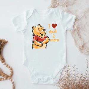 Kawaii 나는 아빠 엄마를 사랑합니다 위니 푸우 아기 의류 코튼 바디 슈트 & 신생아 여름 아기 옷을위한 원피스