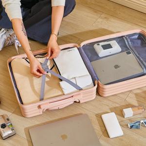 18인치 컴팩트 기내용 캐리어 가벼운 스피너 휠 패셔너블 가죽 여행 가방 비밀번호 잠금 핸드 러기지