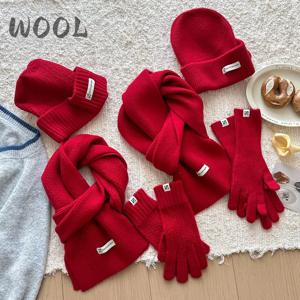 3개 세트 니트 링 스카프 여성용 울 모자 스카프 장갑 솔리드 캡 디자인 부드러운 캐시미어 파시미나 칼라 크리스마스 새해
