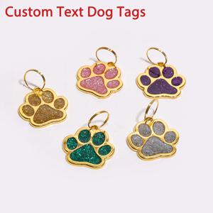 미니 클로우 맞춤형 텍스트 강아지 인식표 글리터 개인 이름 애완동물 태그 목걸이 펜던트 레이저 각인 골든 맞춤형 텍스트 고양이 태그