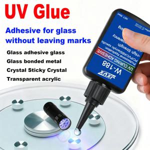 50ml W-188 초강력 UV 접착제 경화용 접착제 UV 경화 크리스탈 유리 레이스 접착제 및 크리스탈 금속 ABS 접합 용접 UV 경화 램프 포함