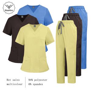 Niaahinn 간호사 유니폼 여성 간호 기사 애완 동물 미용 건강 관리 작업복 12 색 고품질 임상 간호사 스크럽 세트