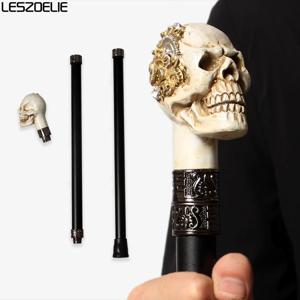 레진 해골 머리 지팡이, 금색 기어와 나사 장식, 패션 할로윈 코스프레 스팀펑크 지팡이 (남녀공용)
