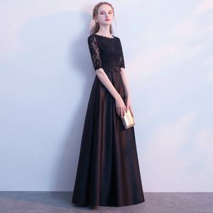 우아한 롱 블랙 이브닝 드레스 여성용 2025 신상 고급 메이드 드레스 요정 분위기 호스티스 패셔너블 지퍼 스타일 A라인 스커트