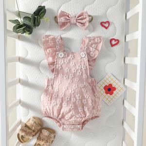 Baby Gilrs 패션 귀여운 핑크 프린트 꽃 허니 점프 슈트 여름 민소매 캐주얼 의류 + 머리띠