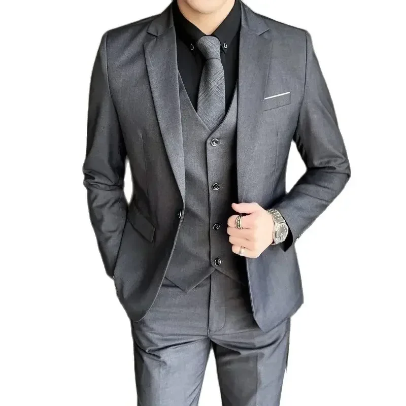 S-9XL 신상품 (블레이저 + 조끼 + 바지) 남성 패션 비즈니스 신사 전문 정장 드레스 한국어 버전 연회 복장 6XL
