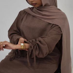 Eid 여성 겸손한 드레스 Abaya 문자열 슬리브 이슬람 Caftan 가운 모로코 두바이 Kaftan 이슬람 2025 Vestidos Largos Jalabiya Ramadan