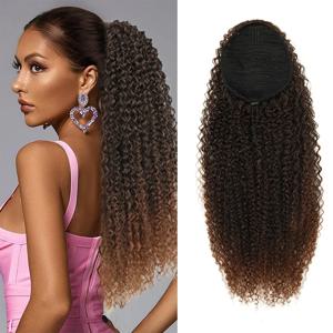 24인치 합성 포니테일 익스텐션 드로스트링 곱슬 포니테일 킨키 컬리 옴브레 브라운 포니테일 풍성한 헤어피스 여성용