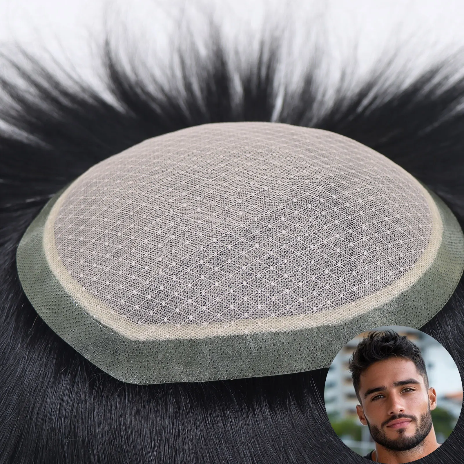 남성용 실크 베이스 부분 가발, PU 테두리, 천연 인모, 사실적인 남성 가발, 남성용 헤어피스, 자연스러운 모발 보형물