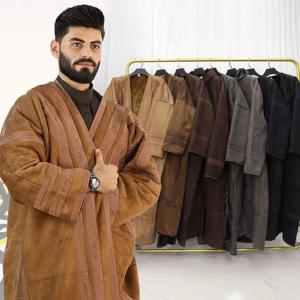 남성용 두꺼운 스웨이드 겨울 모피 아바야, 남성용 로브 가디건 비슈트 무슬림 코트, 따뜻한 플리스 이슬람 의류 도매