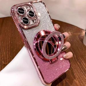 럭셔리 보석 케이스 아이폰 16 11 12 13 14 15 프로 맥스 글리터 미러 브래킷 범퍼 커버