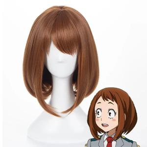 Anime My Hero Academia Ochako Uraraka 합성 가발 짧은 갈색 밥 내열성 코스프레 의상 가발