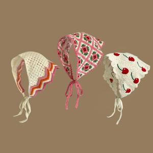 레트로 니트 삼각형 머리띠 크로 셰 뜨개질 프랑스 목가적 인 스타일 소녀 꽃 머리 스카프 수제 할로우 비치 휴가 머리 스카프